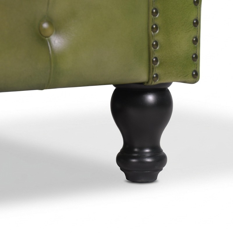Canapé Chesterfield en cuir véritable vert 3 places - Edward