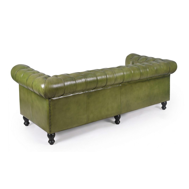 Canapé Chesterfield en cuir véritable vert 3 places - Edward