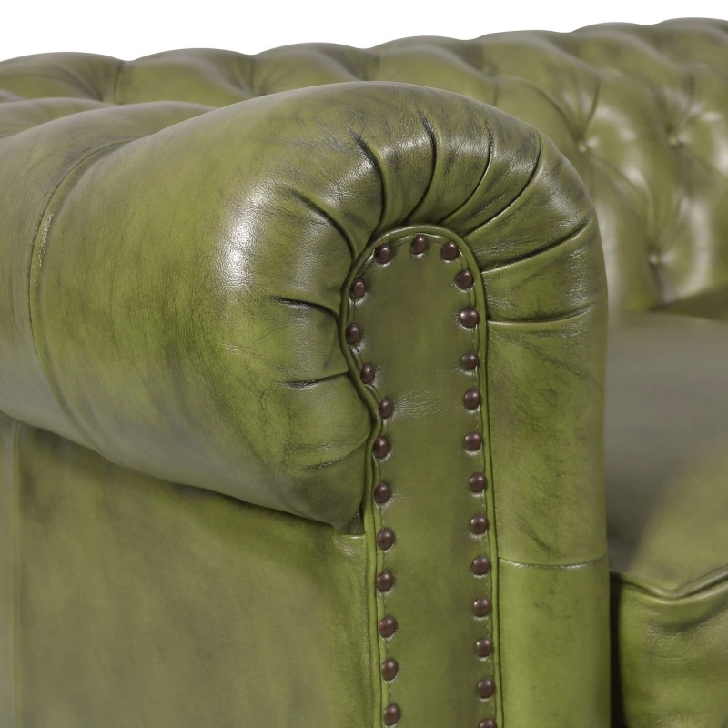 Canapé Chesterfield en cuir véritable vert 2 places - Edward