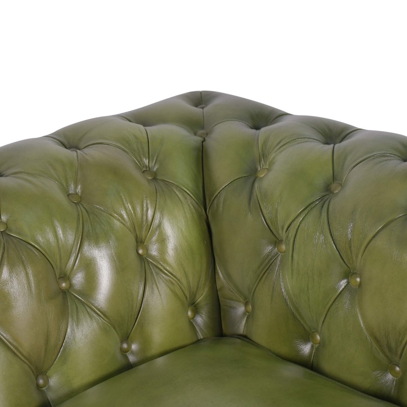Canapé Chesterfield en cuir véritable vert 2 places - Edward