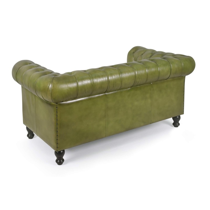 Canapé Chesterfield en cuir véritable vert 2 places - Edward