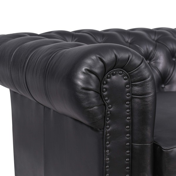 Canapé Chesterfield en cuir véritable noir 2 places - Edward