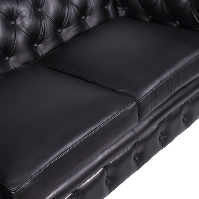Canapé Chesterfield en cuir véritable noir 2 places - Edward