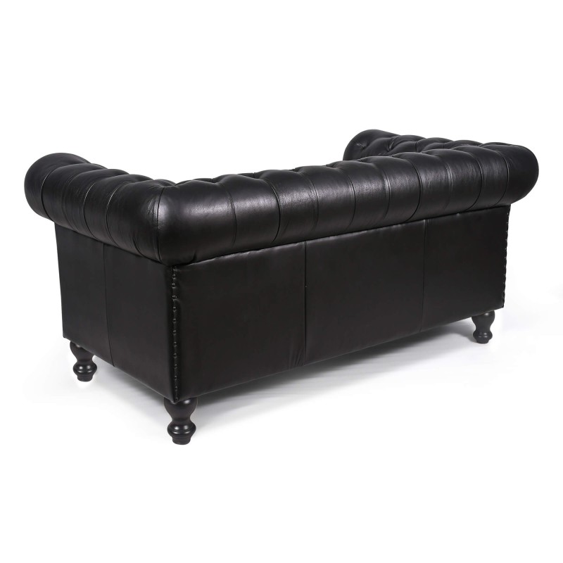 Canapé Chesterfield en cuir véritable noir 2 places - Edward
