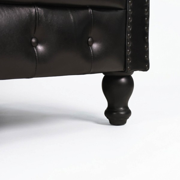 Canapé Chesterfield en cuir véritable noir 3 places - Edward