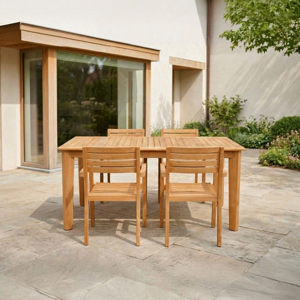 Ensemble table et chaises de jardin en bois de teck 4 personnes - Nobu