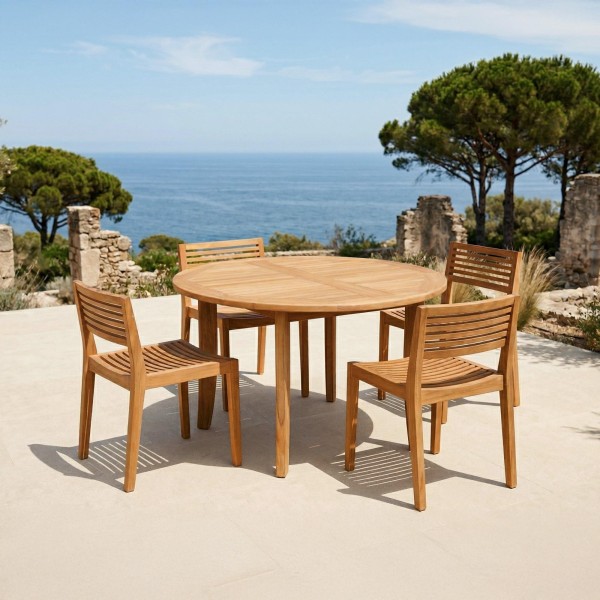 Table de jardin ronde en bois de teck 4 personnes - Hiro