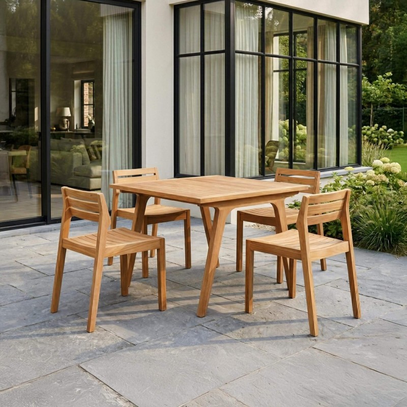 Ensemble table et chaises de jardin en bois de teck 4 personnes - Roku