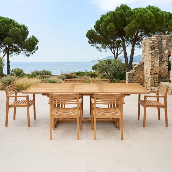 Ensemble table et chaises de jardin en bois de teck 6 personnes
