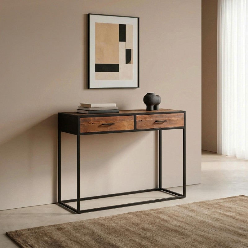 Console industrielle en bois recyclé - Recycled