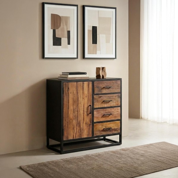 Petit buffet industriel en bois recyclé 1 porte - Recycled