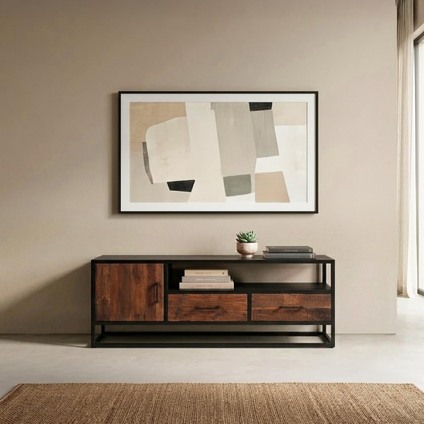 Petit meuble TV industriel en bois recyclé - Recycled