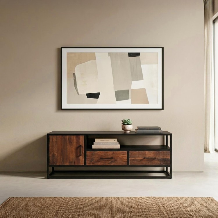 Petit meuble TV industriel en bois recyclé - Recycled