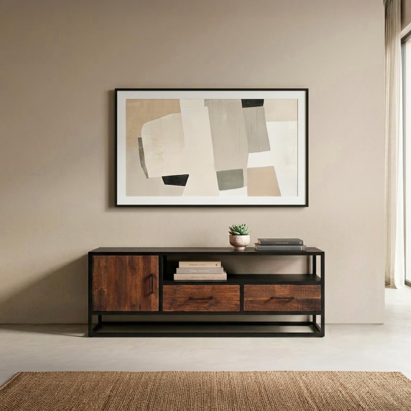 Petit meuble TV industriel en bois recyclé - Recycled