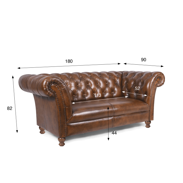 Canapé Chesterfield en cuir véritable marron 2 places - Henry