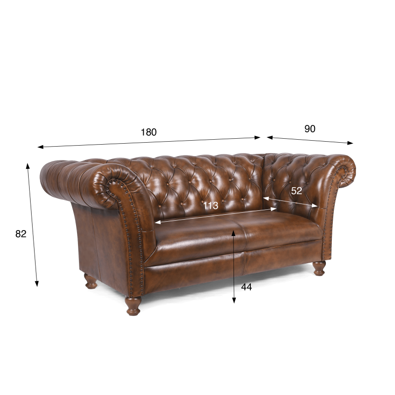 Canapé Chesterfield en cuir véritable marron 2 places - Henry
