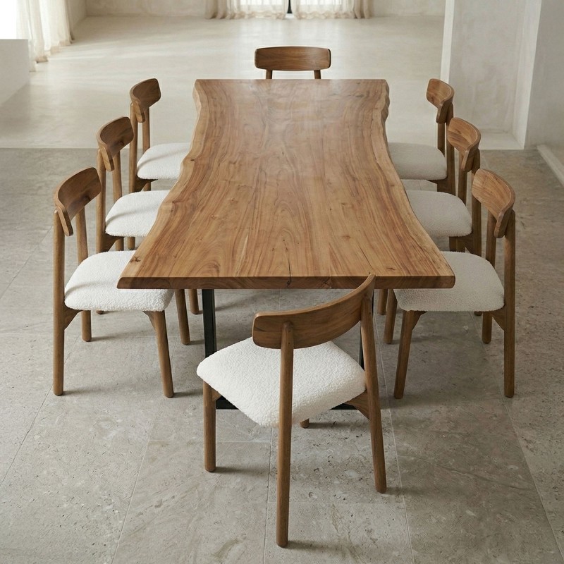 Chaise en bois et tissu bouclette blanc - Alba