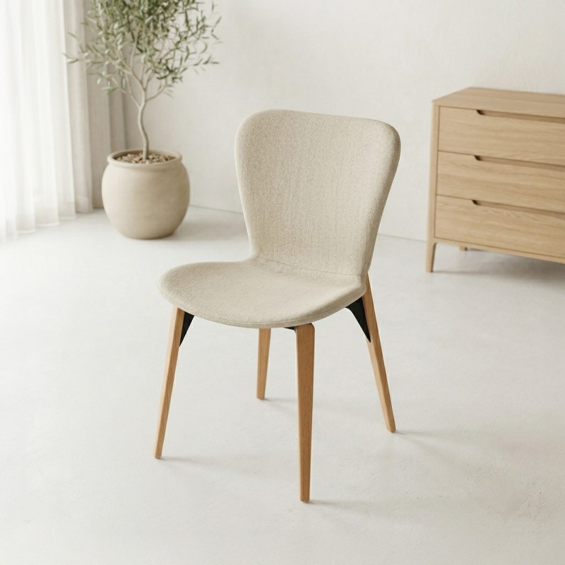 Chaise de salle à manger en tissu bouclé blanc et pieds en frêne clair - Paragon