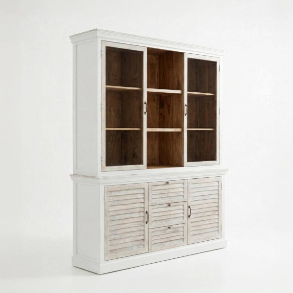 Buffet vaisselier en bois blanchi 180 cm - Sea side