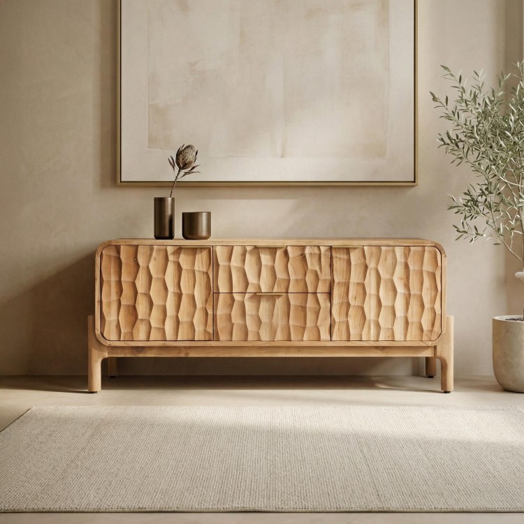 Meuble TV design en bois massif d'acacia - Naoki