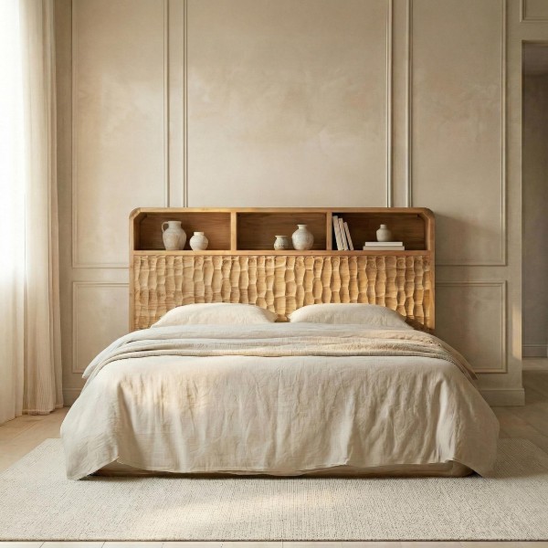 Tête de lit design en bois massif d'acacia 160 cm - Naoki