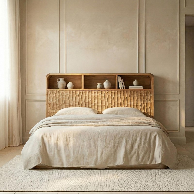 Tête de lit design en bois massif d'acacia 160 cm - Naoki