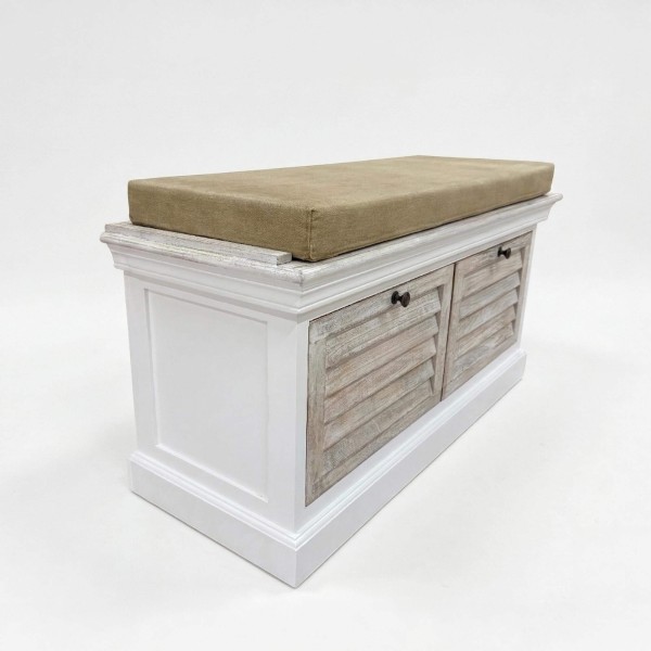 Banc d'entrée avec rangement en bois blanchi - Sea side