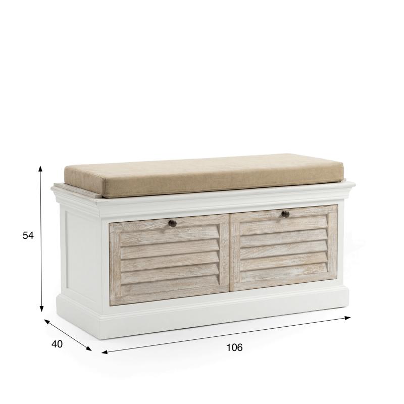 Banc d'entrée avec rangement en bois blanchi - Sea side