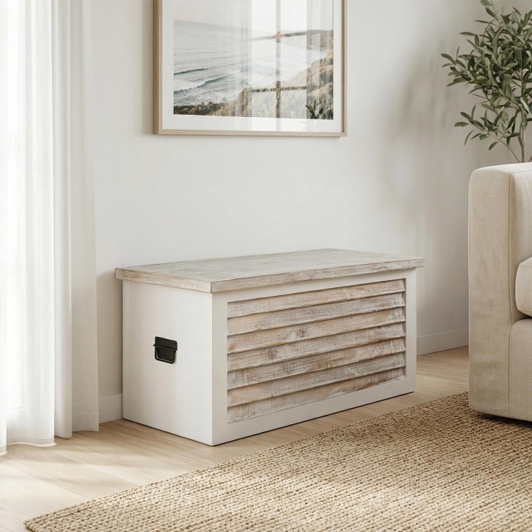 Coffre de rangement en bois blanc - Sea side