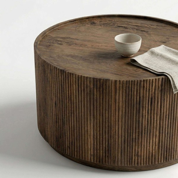 Table basse ronde en bois massif - Sepia