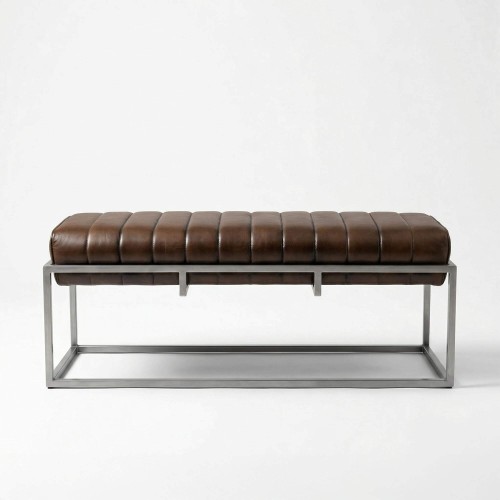 Banc d'entrée vintage en cuir véritable et métal - Norton