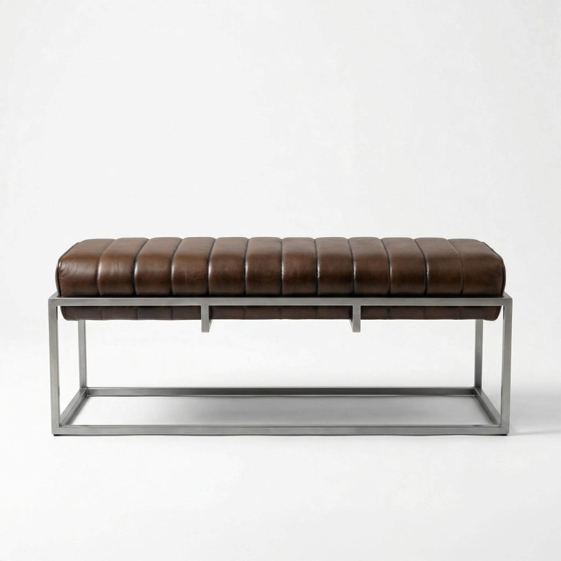 Banc d'entrée vintage en cuir véritable et métal - Norton