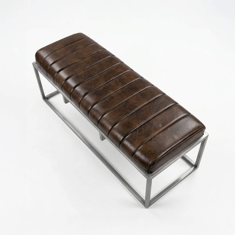 Banc d'entrée vintage en cuir véritable et métal - Norton