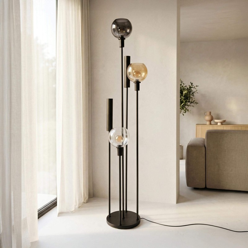 Lampadaire de salon avec abat-jour en verre et métal noir - Sfera