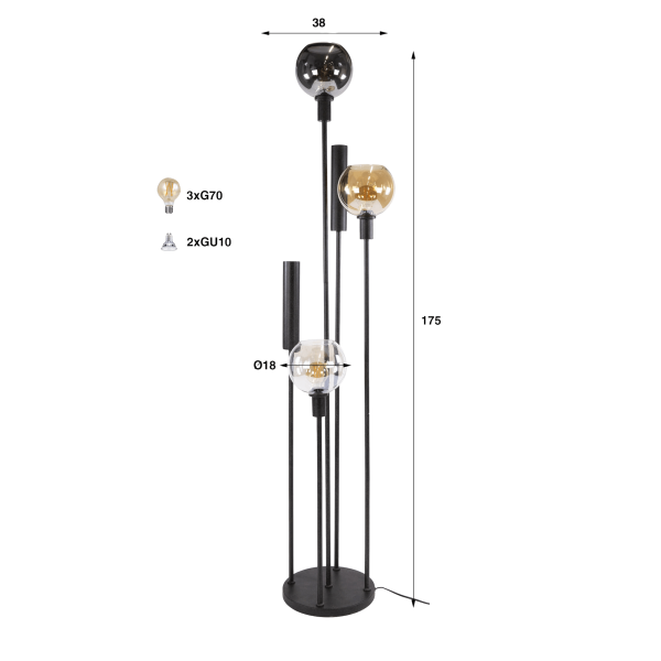 Lampadaire de salon avec abat-jour en verre et métal noir - Sfera