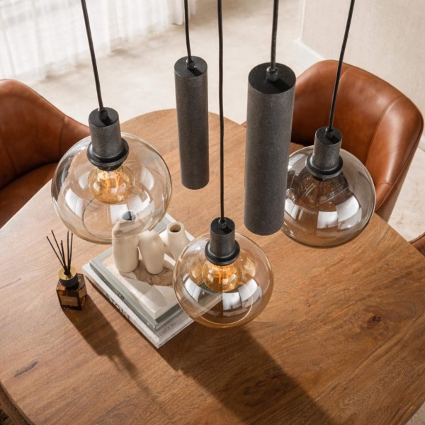 Lampe en suspension avec abat-jour en verre et métal noir - Sfera