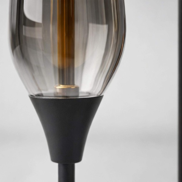 Lampadaire design en métal noir avec abat-jour en verre ambré - Barton