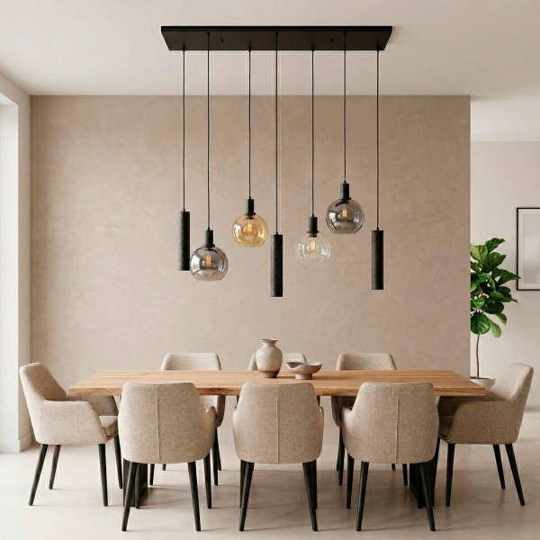 Luminaire en suspension avec abat-jour en verre et métal noir - Sfera