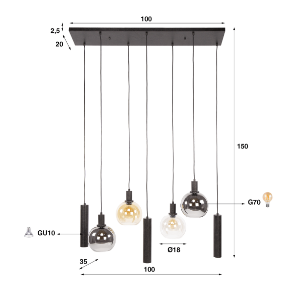 Luminaire en suspension avec abat-jour en verre et métal noir - Sfera