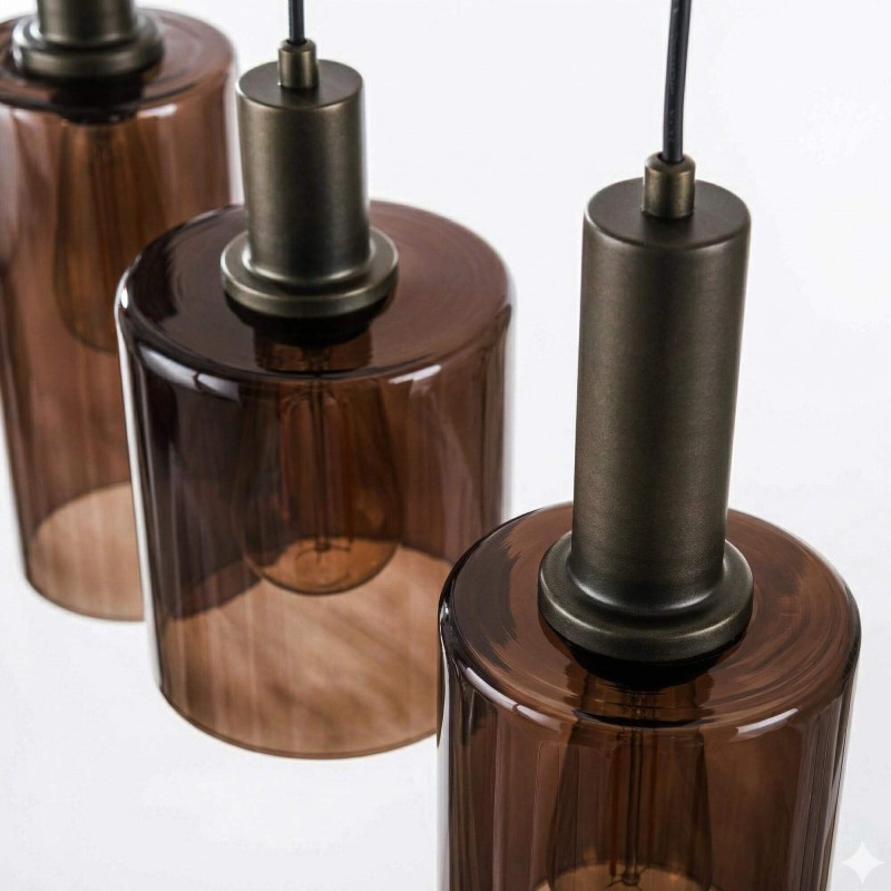 Luminaire en suspension en métal brun et verre fumé - Zenton