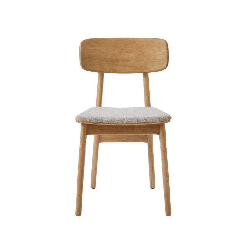 Chaise de salle à manger en chêne naturel et tissu gris - Lima