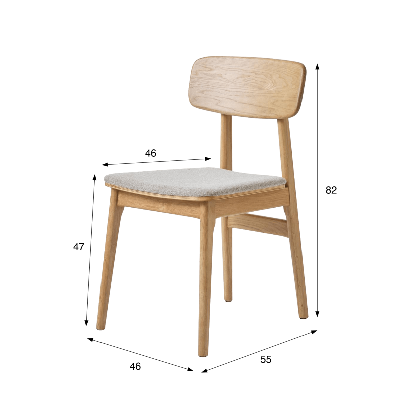 Chaise de salle à manger en chêne naturel et tissu gris - Lima