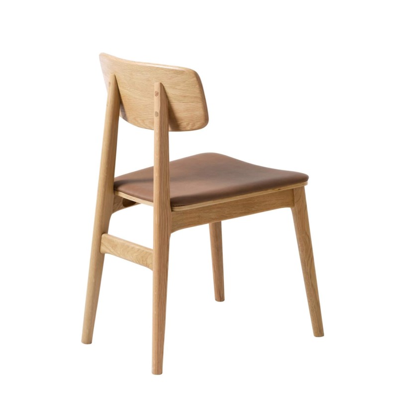 Chaise de salle à manger en chêne naturel et cuir vegan - Lima