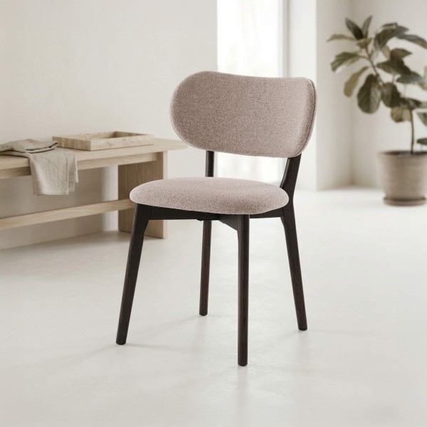 Chaise de salle à manger en bois de chêne et tissu taupe - Stilo
