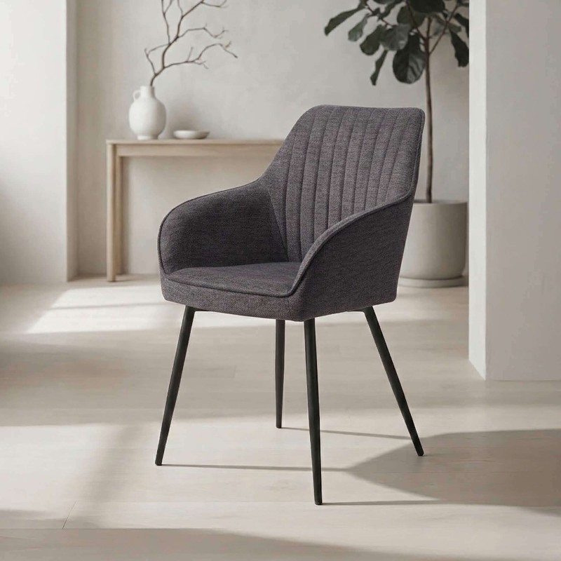 Chaise de salle à manger en tissu couleur anthracite - Nolan Stripe