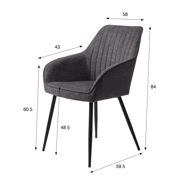 Chaise de salle à manger en tissu couleur anthracite - Nolan Stripe