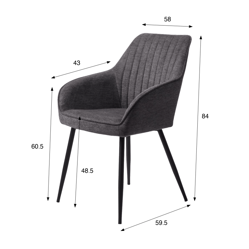 Chaise de salle à manger en tissu couleur anthracite - Nolan Stripe