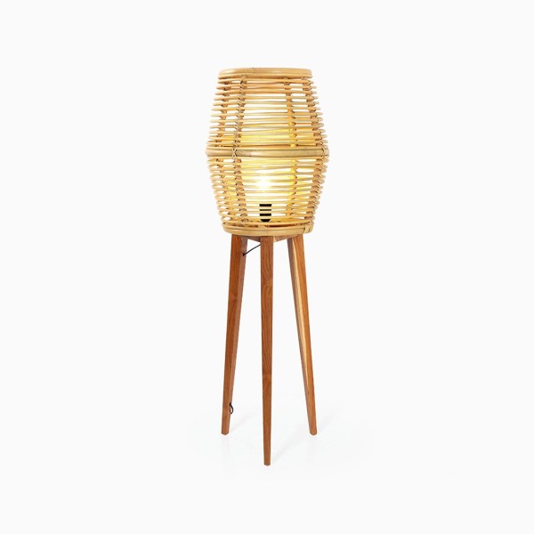 Lampe sur pied en rotin et bois de teck - Yumi