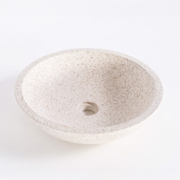 Vasque ronde en terrazzo blanc diamètre 40 cm - Megha