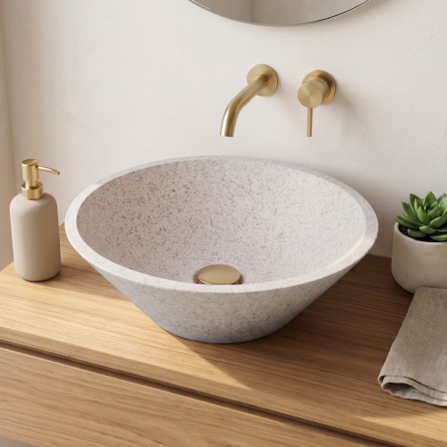 Vasque conique en terrazzo blanc 40 cm x 40 cm - Mohini